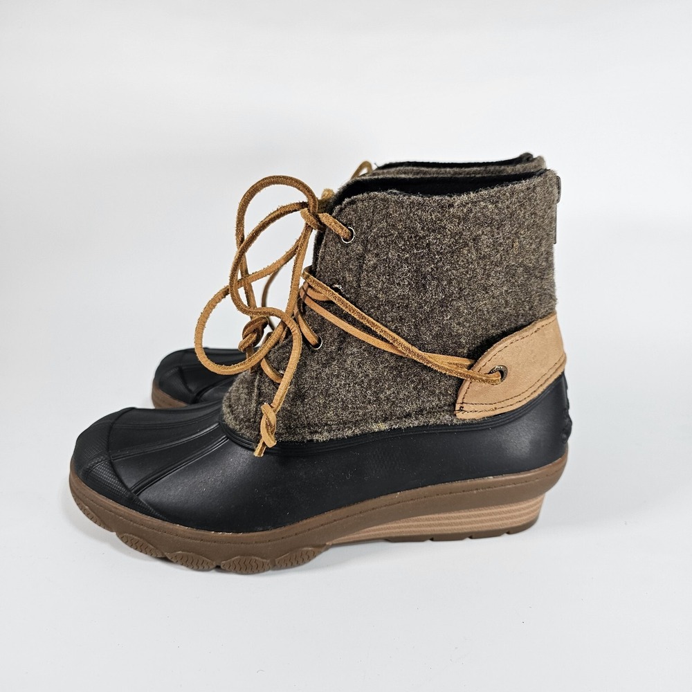 Sperry Duck Boots Womens 6 Saltwater Wedge Wool Rubber Toe Snow Water Leather